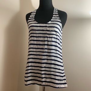 Blue and White Striped Silky Top